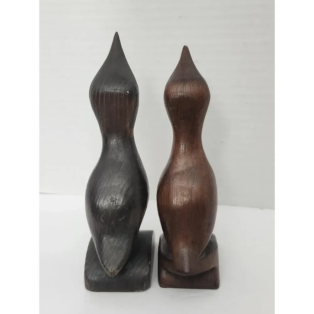 Mid Century Modern Carved Wood Bird Figurine Pair Sculpture